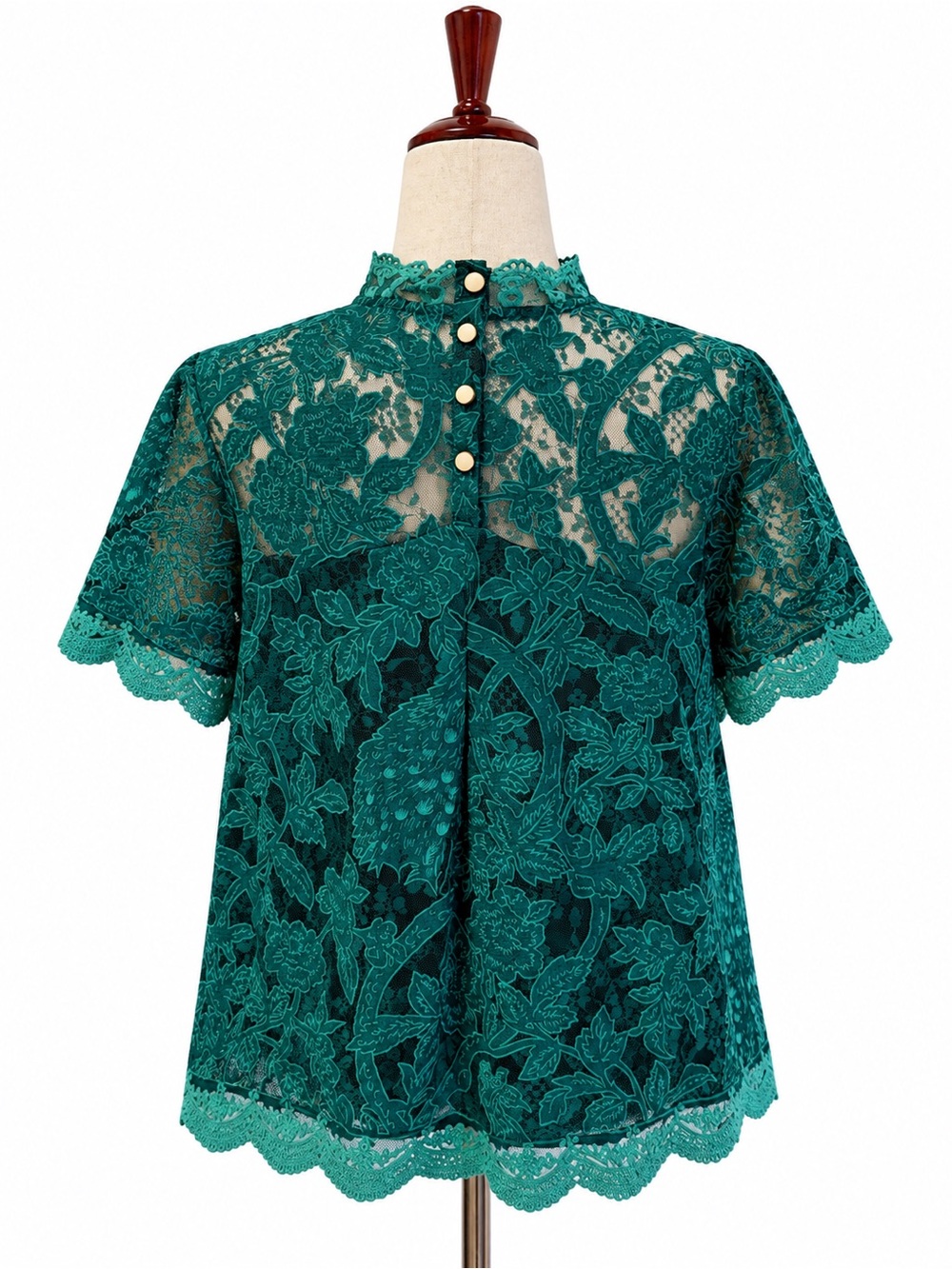 Anthropologie HD in Paris Lace Meadows Peacock Blouse Teal Size 12 - Picture 4 of 9